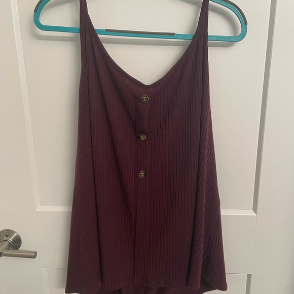 Boohoo Plus Maroon Rib Button Tank Top - Picture 2 of 5
